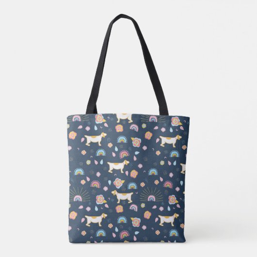 Quirky Niedlich Hunde Regenbogenmuster Blau Person Tasche (Rückseite)