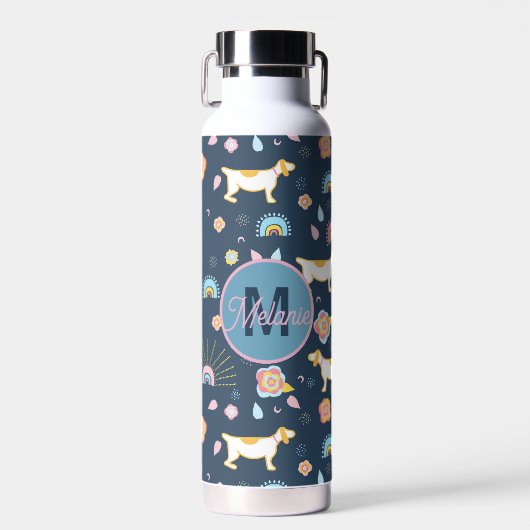 Quirky Niedlich Hunde Regenbogenmuster Blau Person Trinkflasche (Vorne)