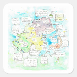 Quirky Nordirland Karte mit Redewendungen. Quadratischer Aufkleber