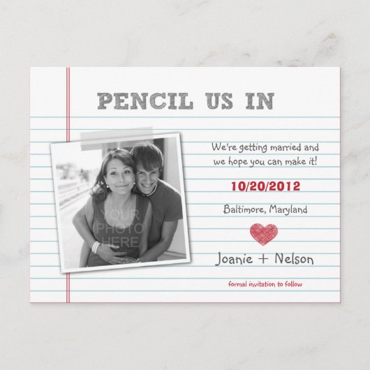 Quirky Note Foto Save the Date Karte (Vorderseite)