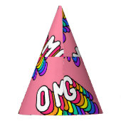 Quirky OMG Pink Comic-Tapete Partyhütchen (Rückseite)