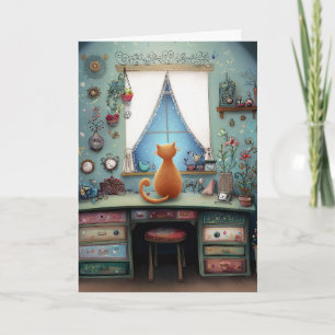 Quirky Orange Cat auf einem Fenster Hallo Gruß Karte