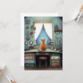 Quirky Orange Cat in einem Window Hello Flat Karte (Vorderseite/Rückseite Beispiel)