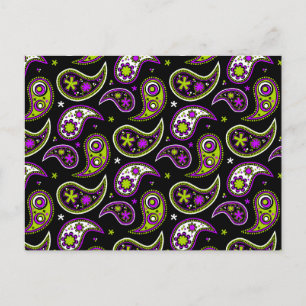 Quirky Paisley Pink und Green Postkarte