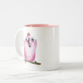 Quirky Pink Chirping Bird Collectible Zweifarbige Tasse (Vorderseite Links)