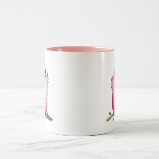 Quirky Pink Chirping Bird Collectible Zweifarbige Tasse (Mittel)