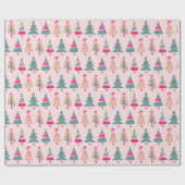 Quirky Pink Girly Christmas Trees Geschenkpapier (Flach)