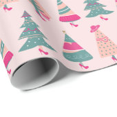 Quirky Pink Girly Christmas Trees Geschenkpapier (Rolleneckpunkt)