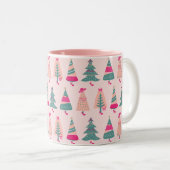 Quirky Pink Girly Feminine Weihnachtsbaumen  Zweifarbige Tasse (VorderseiteRechts)
