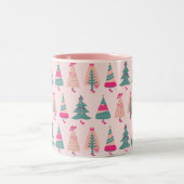 Quirky Pink Girly Feminine Weihnachtsbaumen Zweifarbige Tasse (Mittel)