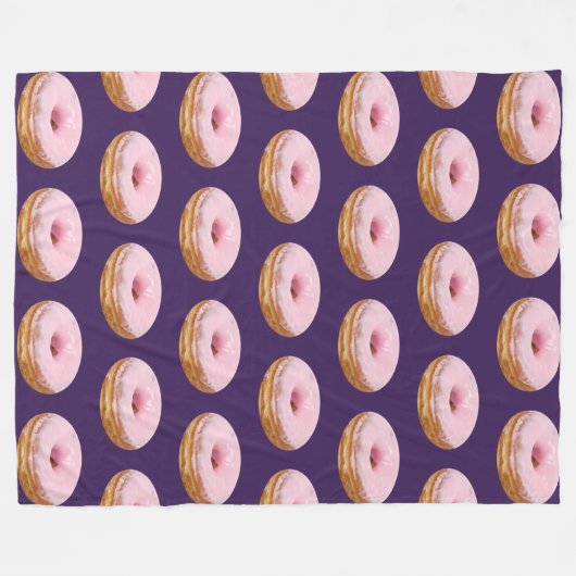 Quirky Pink Glazed Donuts Muster Lila Fleecedecke (Vorderseite (Horizontal))