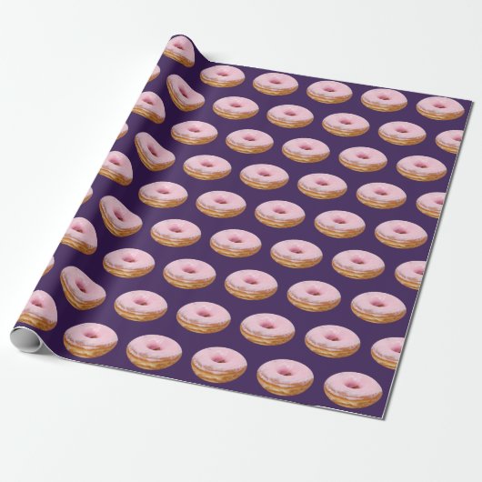 Quirky Pink Glazed Donuts Muster Lila Geschenkpapier (Ungerollt)