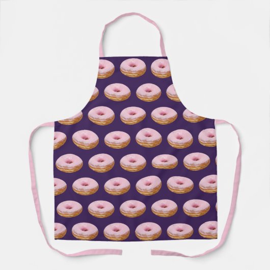 Quirky Pink Glazed Donuts Muster Lila Schürze (Vorderseite)