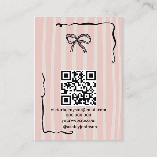 Quirky Pink Hand-Drawn Bow Jewelry Earring Visitenkarte (Rückseite)