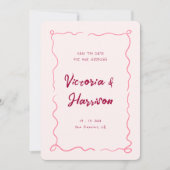 Quirky Pink Hand gezogen Wavy Squiggle Border Save The Date (Vorderseite)