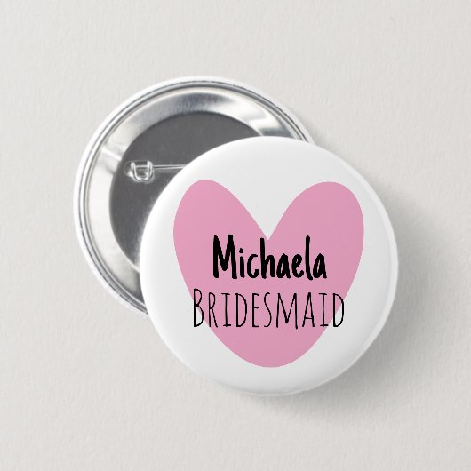 Quirky pink heart bridesmaids name buttons (Vorne & Hinten)