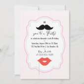 Quirky Pink Retro Mustache Party Einladung (Vorderseite)