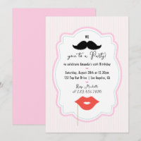 Quirky Pink Retro Mustache Party Einladung