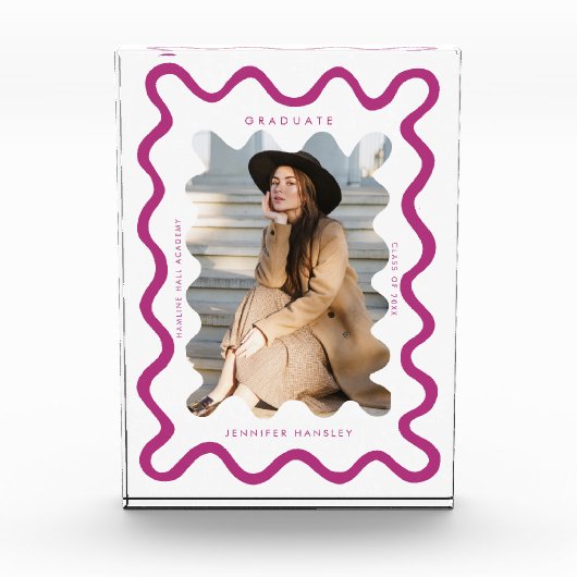 Quirky Pink Wavy Line Graduate Keepake Fotoblock (Vorderseite)