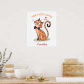 Quirky Playful Pet Cat - Niedlich Doodle Bowtie Ki Poster (Küche)