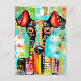 quirky pop-art dog face in bold colors, designed postkarte