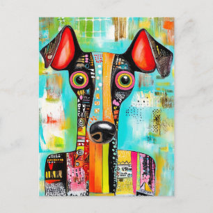 quirky pop-art dog face in bold colors, designed  postkarte