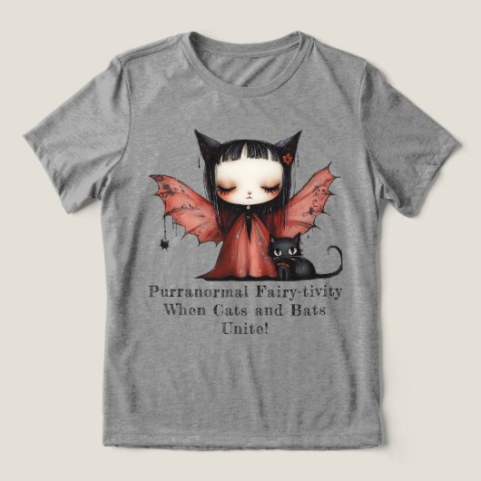 Quirky Purranormal Halloween Fairy Cat & Bat Unite Tri-Blend Shirt (Design Vorderseite)
