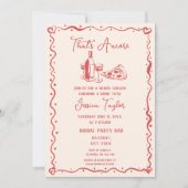 Quirky Red Hand Drawn Bridal Brunch das noch mehr Einladung (Vorderseite)