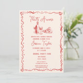 Quirky Red Hand Drawn Bridal Brunch das noch mehr Einladung (Stehend Vorderseite)