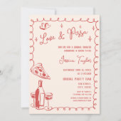 Quirky Red Hand Drawn Bridal Brunch Liebe & Pizza Einladung (Vorderseite)