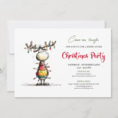 Quirky Reindeer Holiday Party Invitation Card Einladung (Vorderseite)