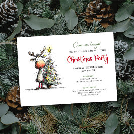 Quirky Reindeer Minimalist Holiday Party Invite Einladung