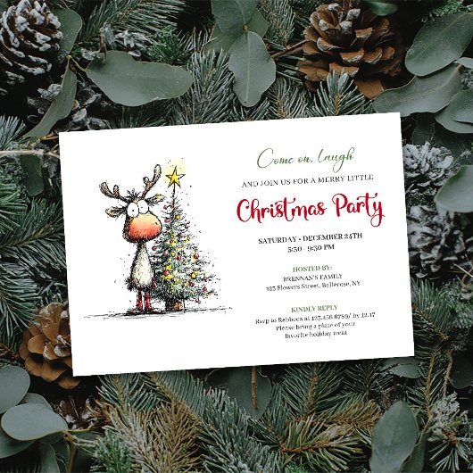 Quirky Reindeer Minimalist Holiday Party Invite Einladung