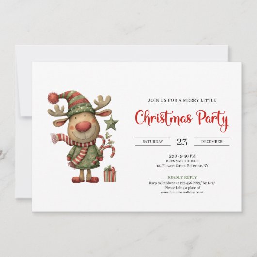 Quirky Reindeer Modern Festive Holiday Invitation Einladung (Vorderseite)