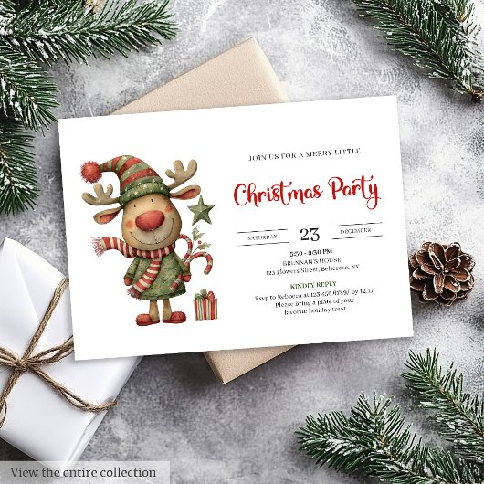 Quirky Reindeer Modern Festive Holiday Invitation Einladung