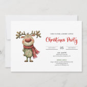 Quirky Reindeer Modern Red Green Celebration Einladung (Vorderseite)