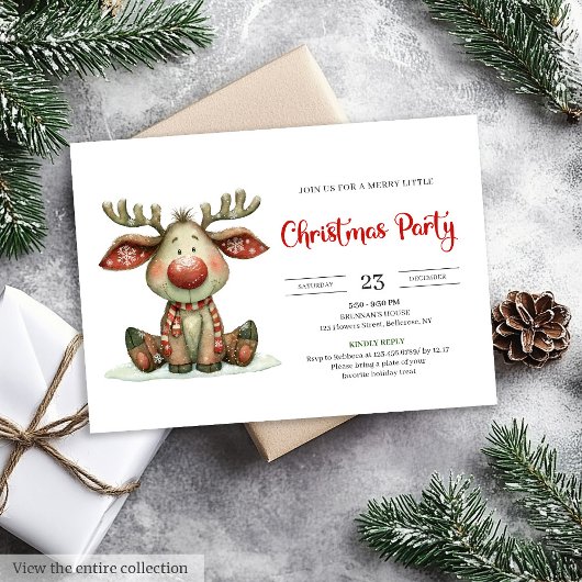 Quirky Reindeer modern watercolor Christmas invite Einladung