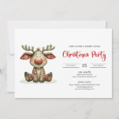 Quirky Reindeer modern watercolor Christmas invite Einladung (Vorderseite)