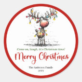 Quirky reindeer sticker wrapping lights cartoon (Vorderseite)