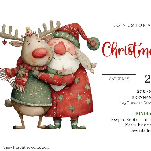 Quirky Reindeer watercolor festive holiday invite Einladung