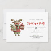 Quirky Reindeer watercolor festive holiday invite Einladung (Vorderseite)