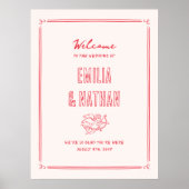 Quirky Retro Hand Drawn Cupid Wedding Welcome Sign Poster (Vorne)