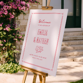Quirky Retro Hand Drawn Cupid Wedding Welcome Sign Poster