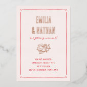 Quirky Retro Love Struck Hand Drawn Cupid Wedding Folieneinladung (Vorderseite)