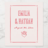 Quirky Retro Love Struck Hand Drawn Cupid Wedding Weinetikett (Einzelnes Label)