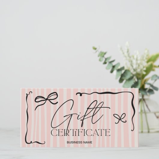 Quirky Retro Pink Hand-Drawn Bow Gift Certificate (Stehend Vorderseite)