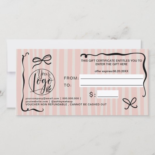 Quirky Retro Pink Hand-Drawn Bow Gift Certificate (Rückseite)