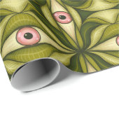 Quirky rosa Augen und grünes botanisches Muster Geschenkpapier (Rolleneckpunkt)