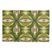 Quirky rosa Augen und grünes botanisches Muster Kissenbezug (Rückseite)