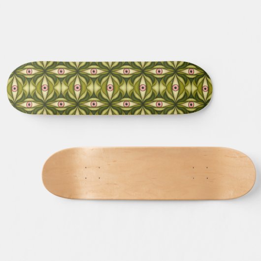 Quirky rosa Augen und grünes botanisches Muster Skateboard (Horizontal)